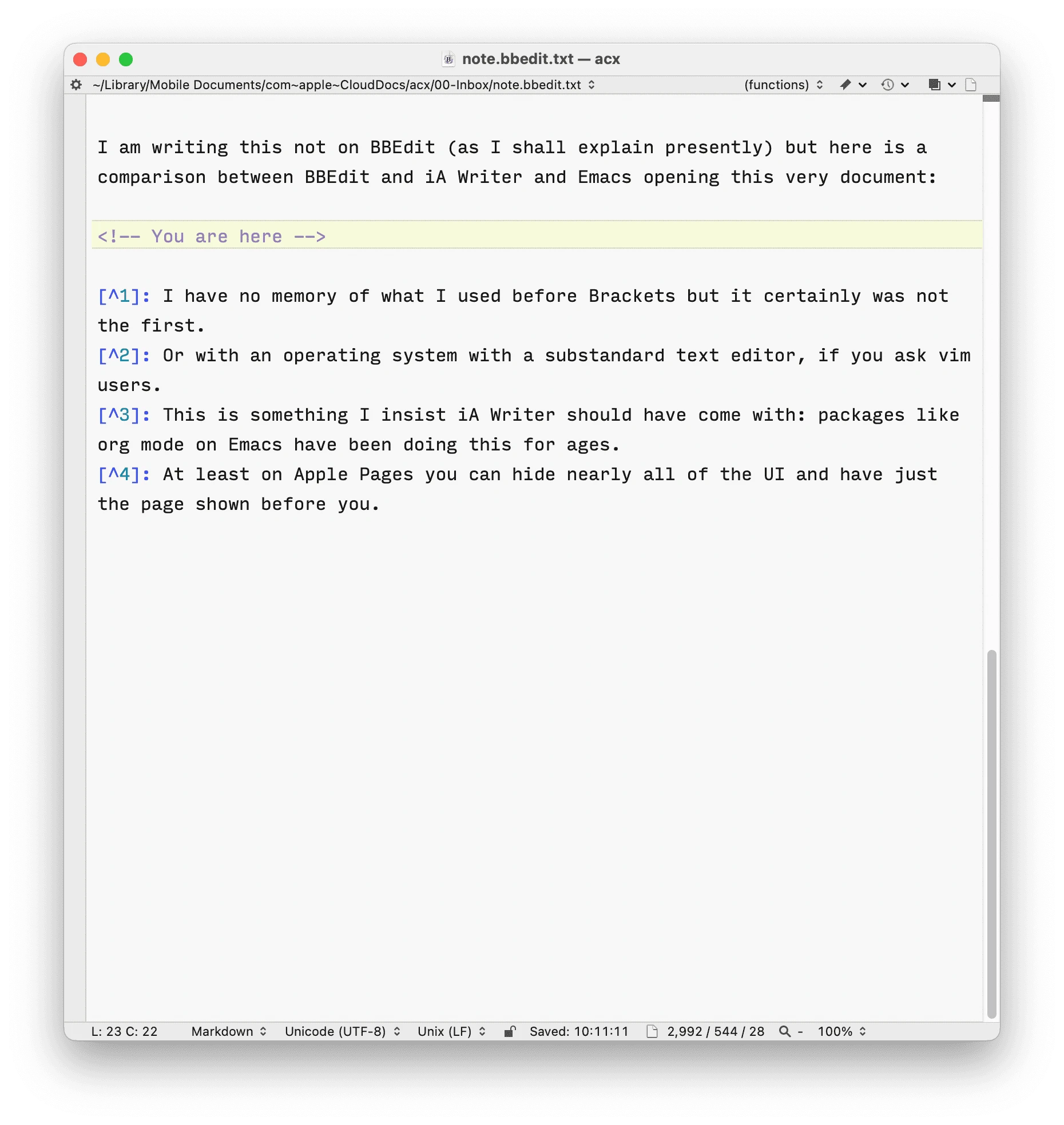 Example screenshot of working in BBEdit